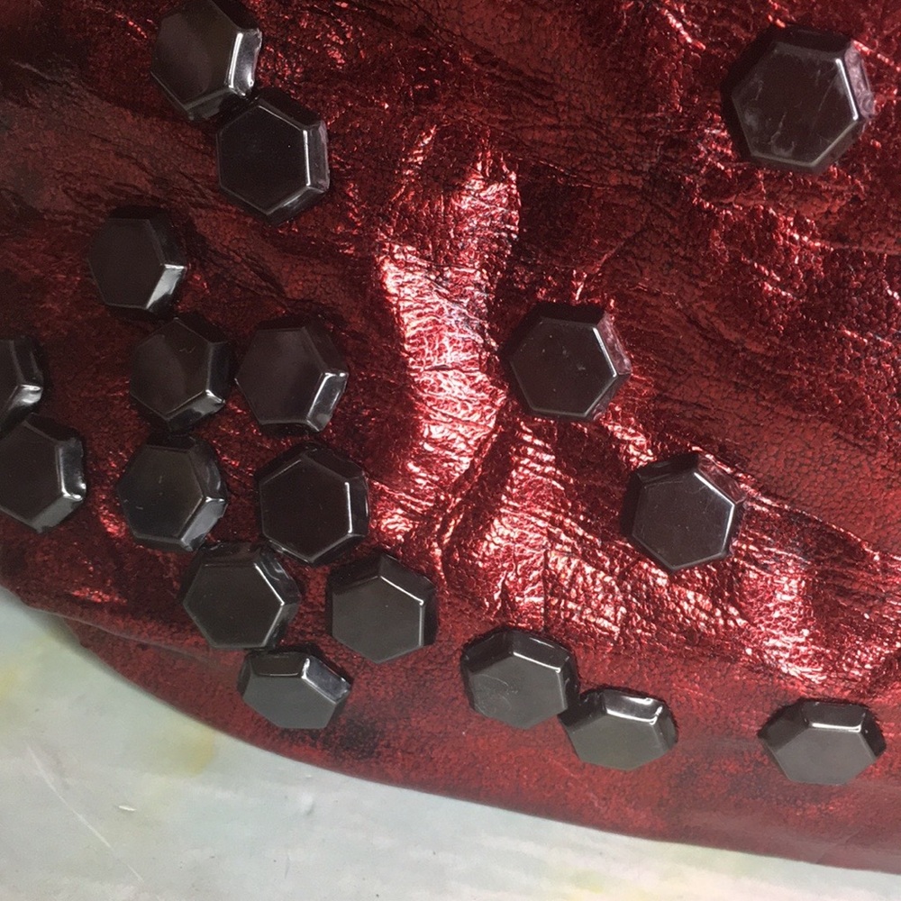 Charming Charlie Vintage Large Metallic Ruby Red Studded Tote Bag - Picture 4 of 11